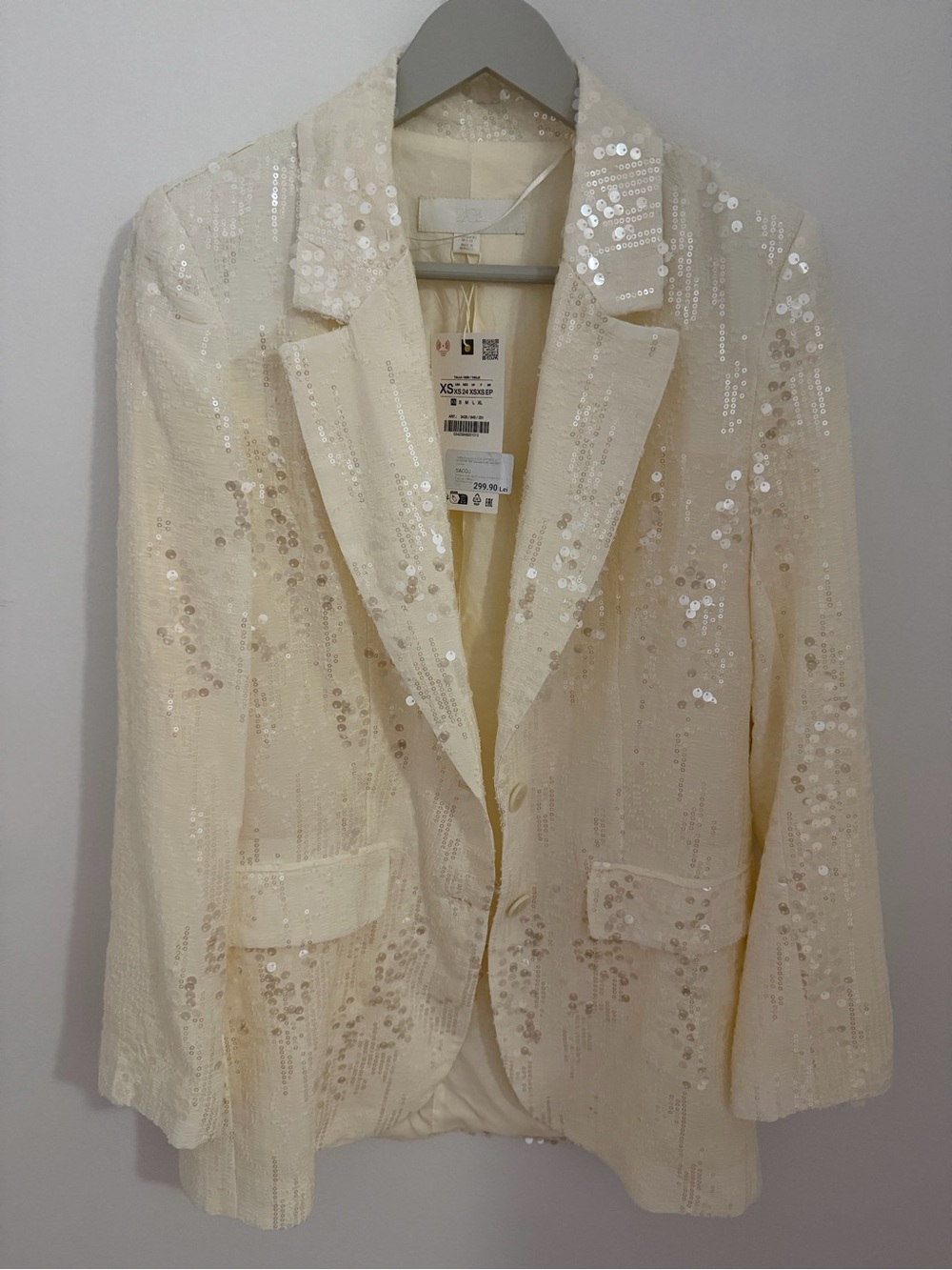 Zara Cream Sequin Blazer Jacket